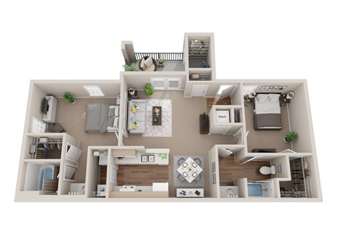 Floor plan for 2 beds, 2 baths, 1175 sqft